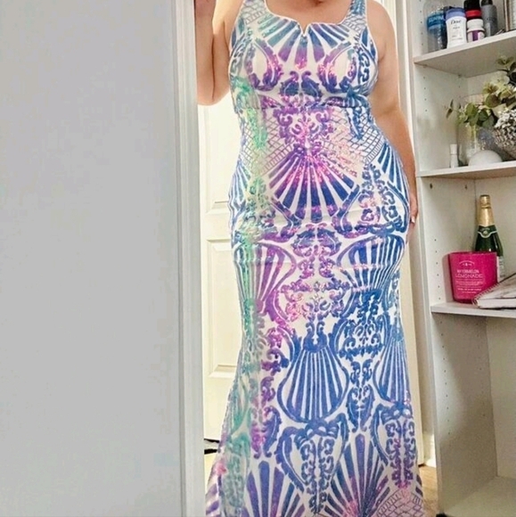 Party Baroque Sequined Sleeveless Mermaid Special Event Maxi Dress - Picture 12 of 14